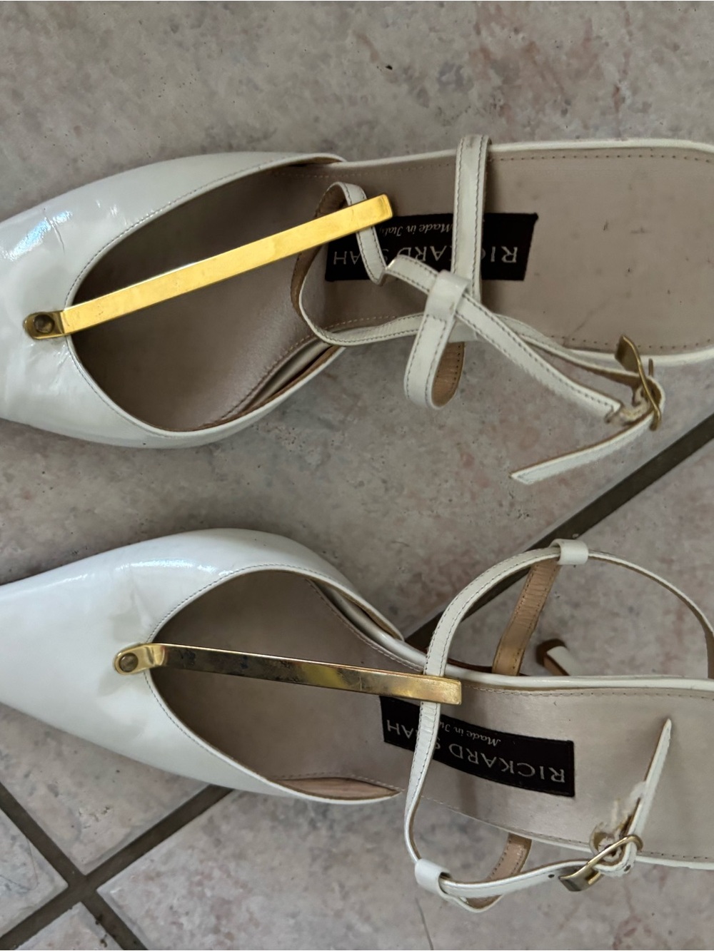 Richard shah pumps sling back heels gold t bar dress shoes